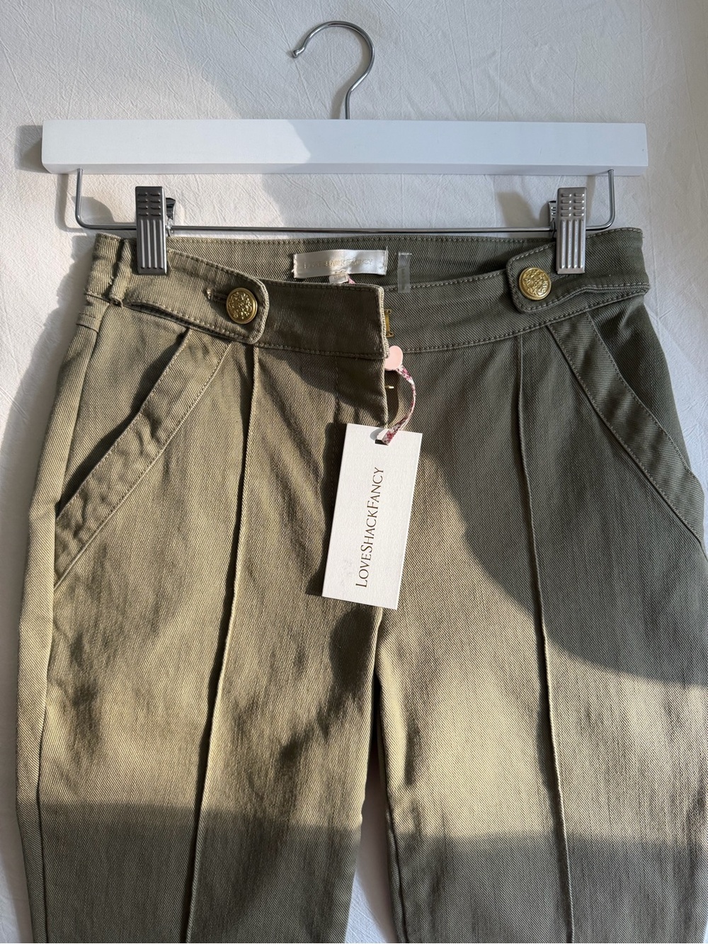 LoveShackFancy olive green flare jeans NWT